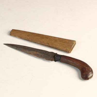 Sale Photo Thumbnail #117: Southeast Asian Steel Dagger with Wooden Hilt and Scabbard