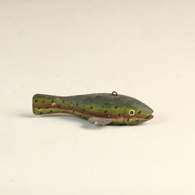 Sale Photo Thumbnail #73: Vintage Hand Carved Wooden Rainbow Trout Fish Decoy