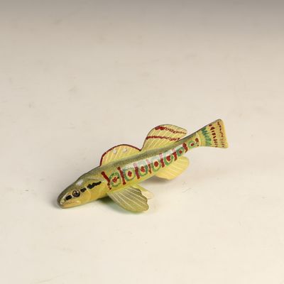 Sale Photo Thumbnail #46: R. W. Land Hand-Painted Banded Darter Fish Decoy Dated 2007