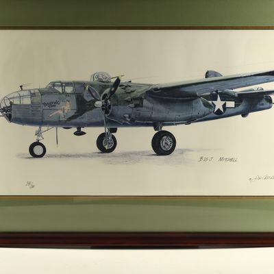 Sale Photo Thumbnail #247: Don Crouse Signed Limited Edition Aviation Print B-25J Mitchell Briefing Time
