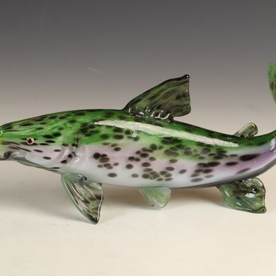 Sale Photo Thumbnail #28: Rick Hunter Hand Blown Art Glass Rainbow Trout Sculpture