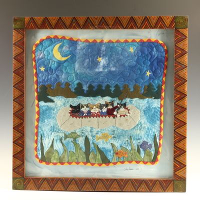 Sale Photo Thumbnail #246: Cathy Plumel, Cats in a Canoe Quilted Textile Folk Art, 2003