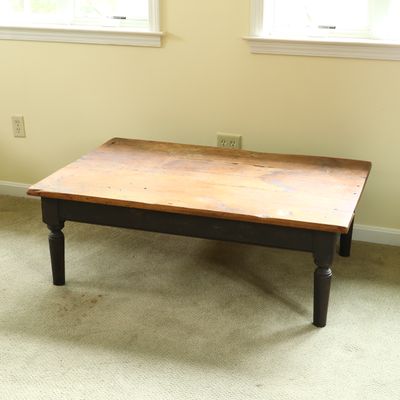 Sale Photo Thumbnail #83: Primitive Style Pine Plank Top Coffee Table with Turned Legs