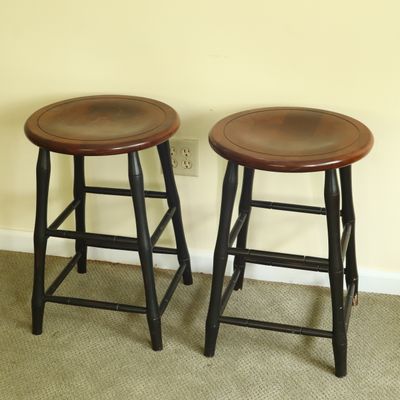 Sale Photo Thumbnail #93: A Pair of Nichols & Stone Co. Wooden Counter Stools