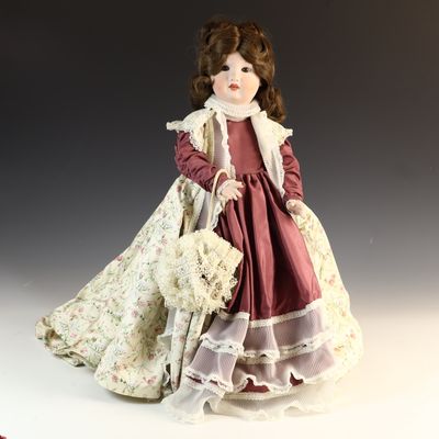Sale Photo Thumbnail #162: Large Victorian Style Bisque Head Collector Doll with Parasol