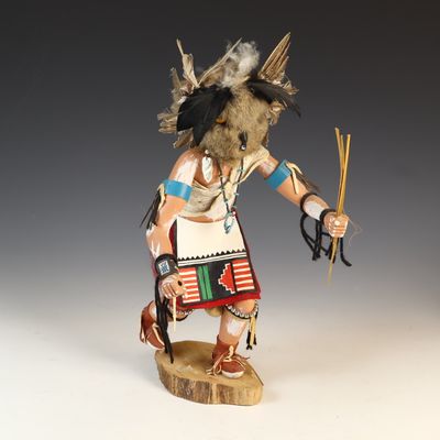 Sale Photo Thumbnail #137: Henry Sloan Signed Hopi Owl Dancer Mongwa Kachina Doll