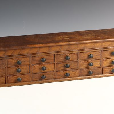 Sale Photo Thumbnail #5: Antique Oak 18-Drawer Watchmaker's Cabinet with Lift-Top