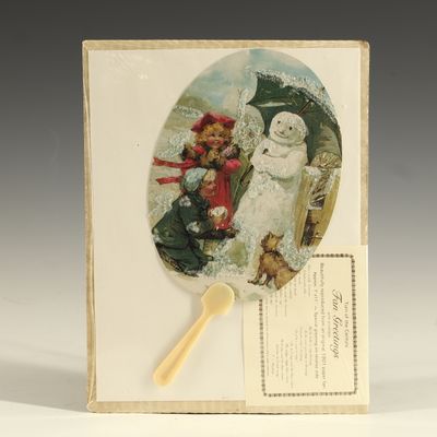 Sale Photo Thumbnail #216: Victorian Style Snowman Theme Reproduction Fan Greeting Card