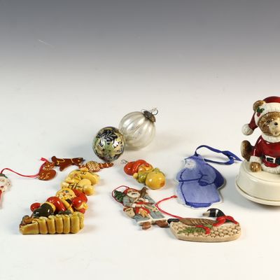 Sale Photo Thumbnail #199: Collection of 14 Vintage Christmas Ornaments and an Otagiri Musical Figurine
