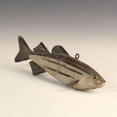 Sale Photo Thumbnail #40: Hand-Carved Painted Wood Striped Bass Fish Decoy