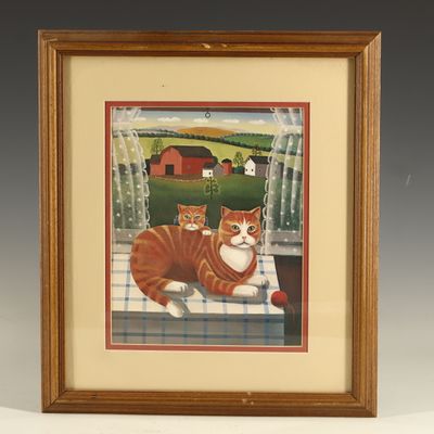 Sale Photo Thumbnail #234: Steven Klein Tabby Times Two Vintage Folk Art Print