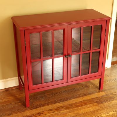 Sale Photo Thumbnail #105: Transitional Red Painted Wood and Glass Door Accent Cabinet