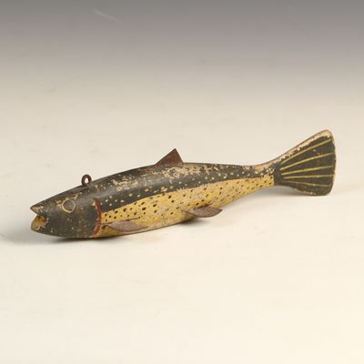 Sale Photo Thumbnail #44: Vintage American Hand Carved and Painted Trout Spearing Fish Decoy