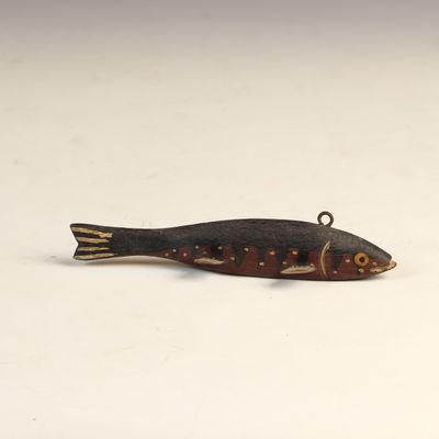 Sale Photo Thumbnail #65: Antique Hand Carved and Painted Wooden Trout Spearing Decoy