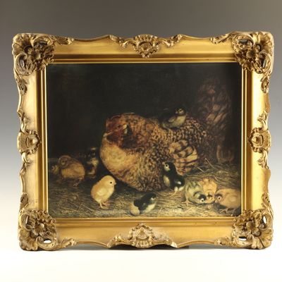 Sale Photo Thumbnail #248: American School, 19th Century, Hen and Chicks Farmyard Scene