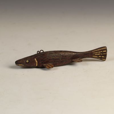 Sale Photo Thumbnail #62: Oscar Peterson Hand Carved and Painted Wooden Pike Fish Decoy