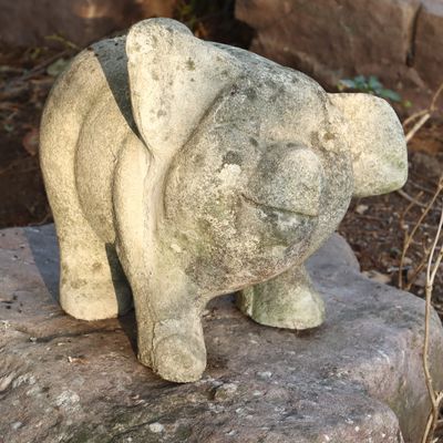 Sale Photo Thumbnail #152: 20th Century Cast Stone Standing Pig Garden Statue