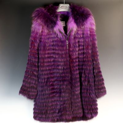 Sale Photo Thumbnail #205: A 1980s Dyed Purple Fox Fur Hooded Coat by Pollack Furs and Leathers