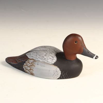 Sale Photo Thumbnail #75: Robert Butch Hutchinson Carved and Painted Redhead Drake Duck Decoy 1980