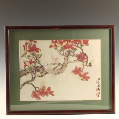 Sale Photo Thumbnail #242: Chinese Mid-Century Bird and Flower Print Signed Yong Xiang Lee 1959