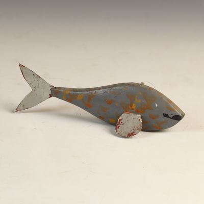 Sale Photo Thumbnail #57: American Painted Wooden and Sheet Metal Ice Fishing Decoy