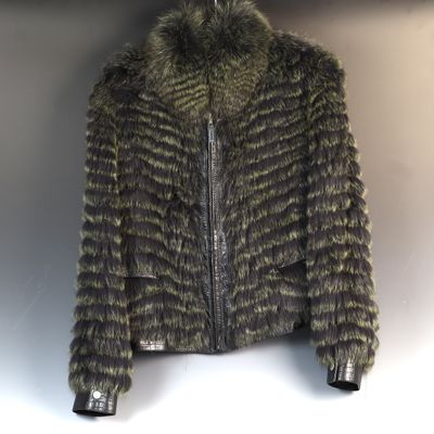 Sale Photo Thumbnail #204: KRIO Vintage 1980s Striped Dyed Fox Fur and Crocodile Embossed Leather Jacket