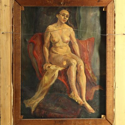 Sale Photo Thumbnail #252: Marion Winter (American, 1896-1976) Double-Sided Oil on Canvas Urban Alleyway and Female Nude
