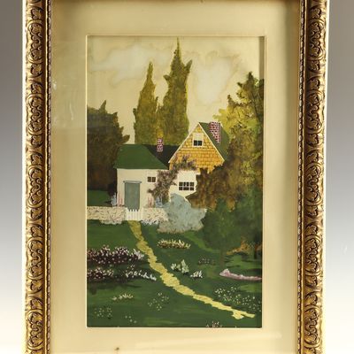 Sale Photo Thumbnail #253: R. M. Wentz, Rural Cottage Landscape, Watercolor and Gouache