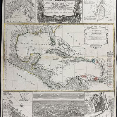 Sale Photo Thumbnail #58: D'Anville & Homann - Map of the West Indies with Florida, Inset of Mexico, Lousiana, St. Augustine