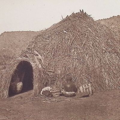 Sale Photo Thumbnail #70: Edward Curtis - Primitive Apache Home