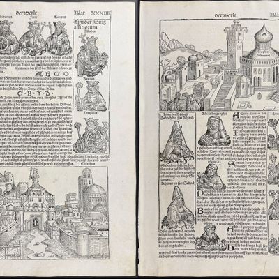 Sale Photo Thumbnail #42: Schedel, pub. 1493 - 3 Pages with Town View & Religious & Historic Figures