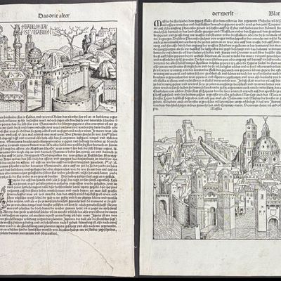 Sale Photo Thumbnail #43: Schedel, pub. 1493 - Pair of Town Views: Babylon & Marseilles, France