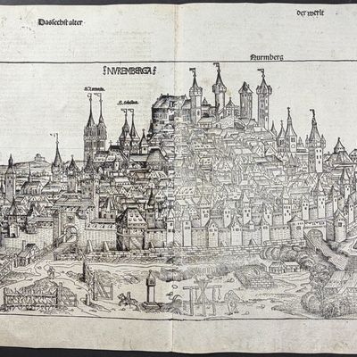 Sale Photo Thumbnail #46: Schedel, pub. 1493 - View of Nuremberg, Germany / Verso: Partial View of Vienna, Austria