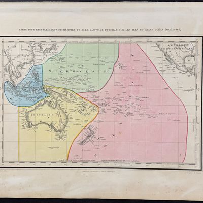 Sale Photo Thumbnail #11: Dumont D'Urville - Chart of the Pacific Ocean with Australia, New Zealand, part of China & Americas