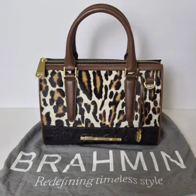 Brahmin Leopard Hair-calf Croc Embossed Leather Satchel Handbag