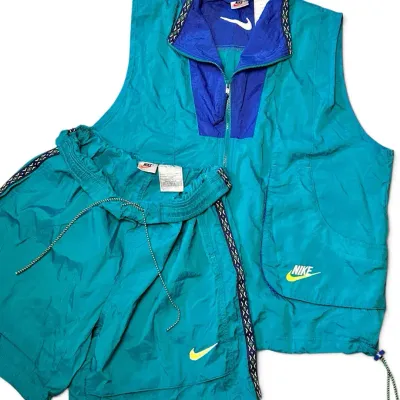 Vintage Nike Teal Nylon Windbreaker Vest & Shorts Set: Size L Women’s 