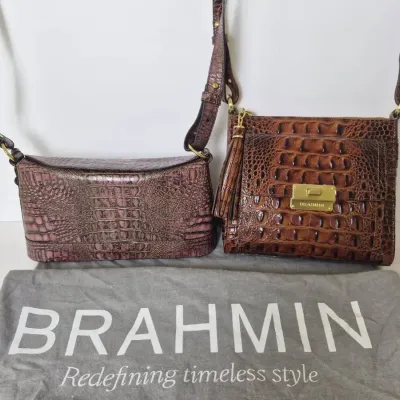 Brahmin Croc Embossed Leather Bags (2): Purple & Brown