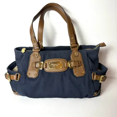 Michael Kors Canvas & Leather Trim Gansevoort Shoulder Handbag - Navy