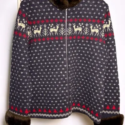 Vintage Lauren Ralph Lauren Wool Sweater with Faux Fur Trim: Size L