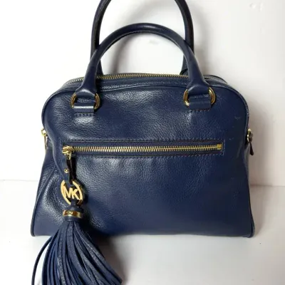 Michael Kors Knox Tassle Navy Leather Satchel Handbag
