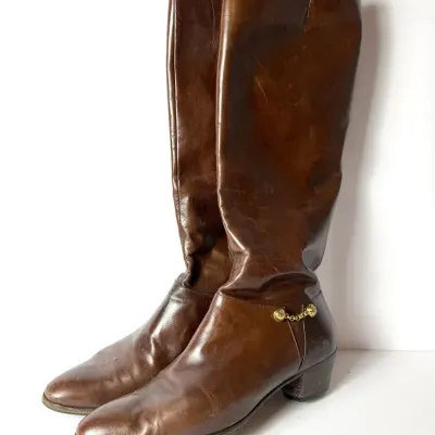 Vintage Salvatore Ferragamo for Saks Brown Leather Tall Boots (9 AA)
