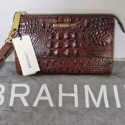 New with Tag Brahmin Croc-Embossed Leather Wristlet Handbag