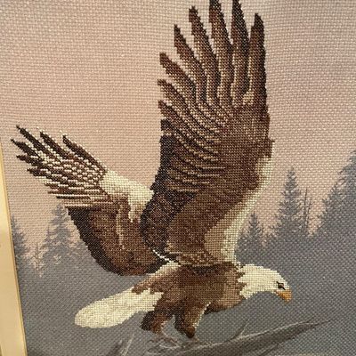 Sale Photo Thumbnail #589: Framed cross stitch eagle