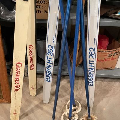 Sale Photo Thumbnail #670: Vintage skiis and poles
