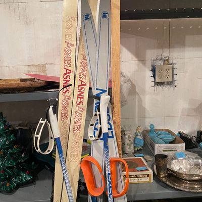 Sale Photo Thumbnail #671: Vintage skiis and poles