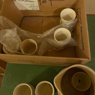 Sale Photo Thumbnail #460: Painted pitcher and cups