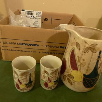 Sale Photo Thumbnail #459: Painted pitcher and cups