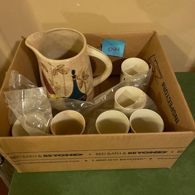 Sale Photo Thumbnail #462: Painted pitcher and cups