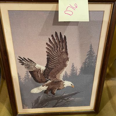 Sale Photo Thumbnail #590: Framed cross stitch eagle