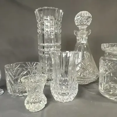 Cut Glass and Crystal Vases and Lidded Jar
